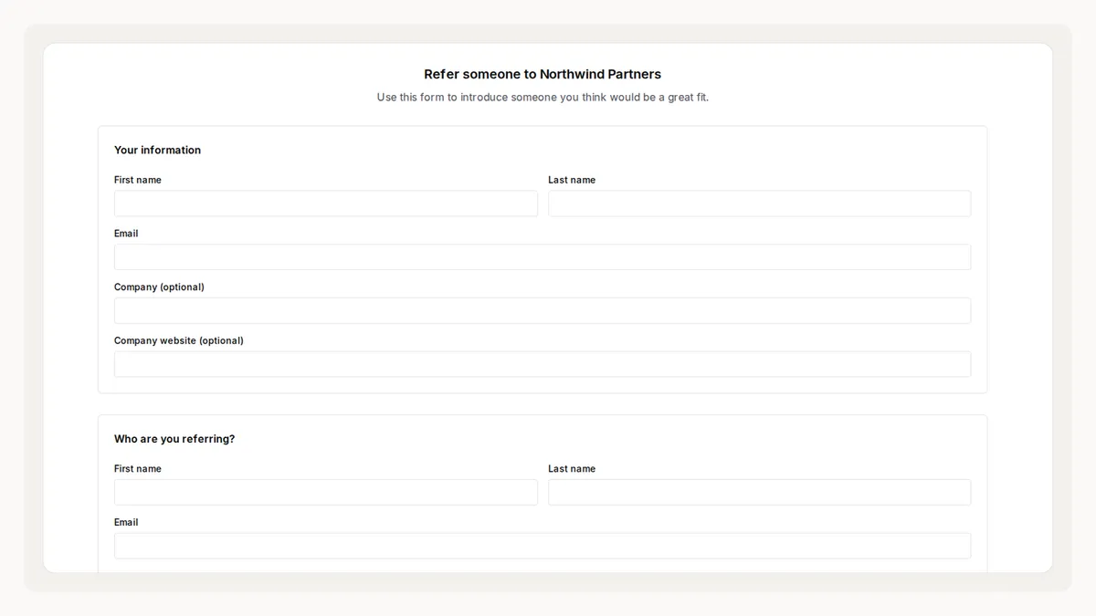 Public referral intake form for capturing a new introduction